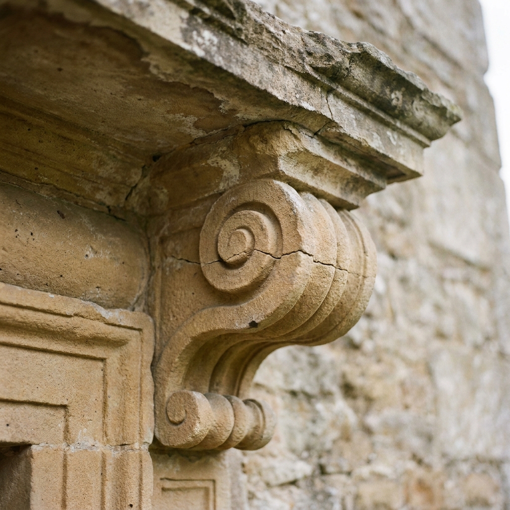 Carved volute being tagged