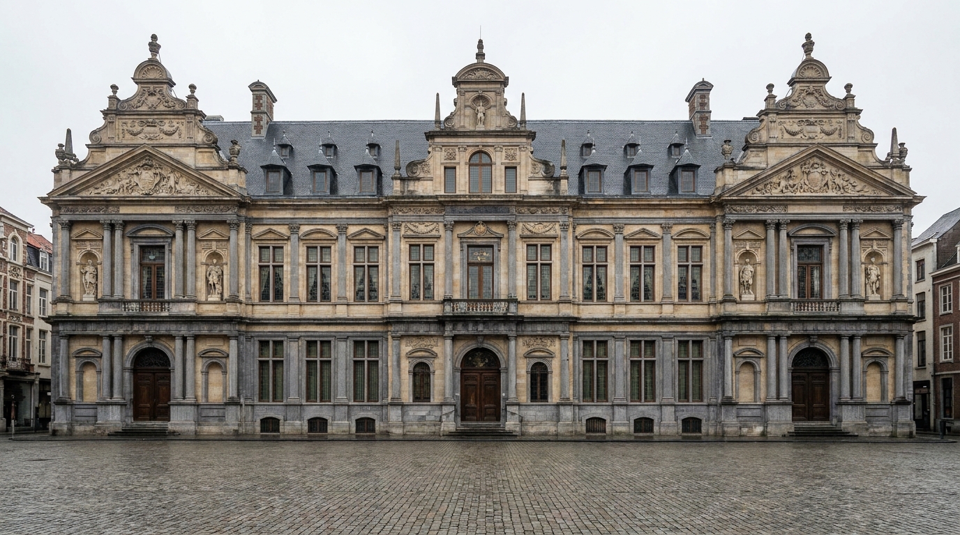 Natural stone façade being surveyed